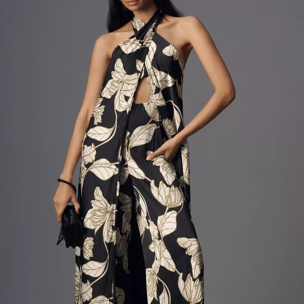 Sold Out Rare Anthropologie Hutch Pavy Tie Halter Wide-Leg Jumpsuit Size 14 NWT